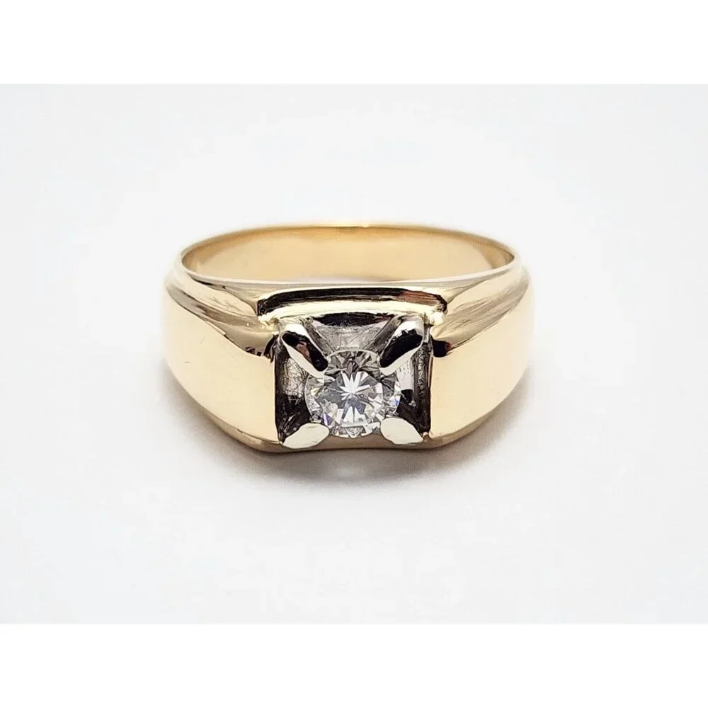 Unique 14K Solid Two Tone Multi Color Gold Designer Diamond Men's Ring - Size 9